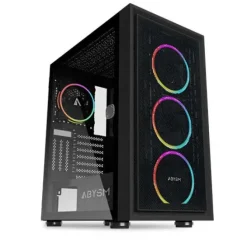 ABYSM DANUBE KAMP BLACK CAJA TORRE ATX, ITX, MICRO ATX - LATERAL CRISTAL TEMPLADO - 3.5 Y 2.5 - USB-A Y AUDIO - 4 VENTILADORES ARGB INSTALADOS - SOPORTA REFRIGERACION LIQUIDA