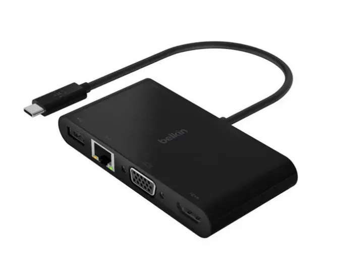 ADAPTADOR BELKIN AVC004BTBK USB-C A USB-A 3.0 ETHERNET VGA Y HDMI (4K) + CARGA 100W COLOR NEGRO