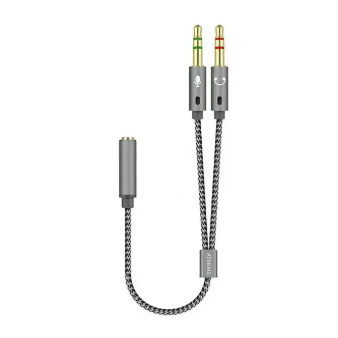 AISENS CABLE ADAPTADOR AUDIO JACK 3.5 4 PINES/H-2XJACK 3.5 3 PINES/M - 25CM - COLOR GRIS