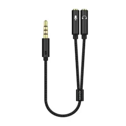 AISENS CABLE ADAPTADOR AUDIO JACK 3.5 4 PINES/M-2XJACK 3.5 3 PINES/H - 25CM - COLOR NEGRO