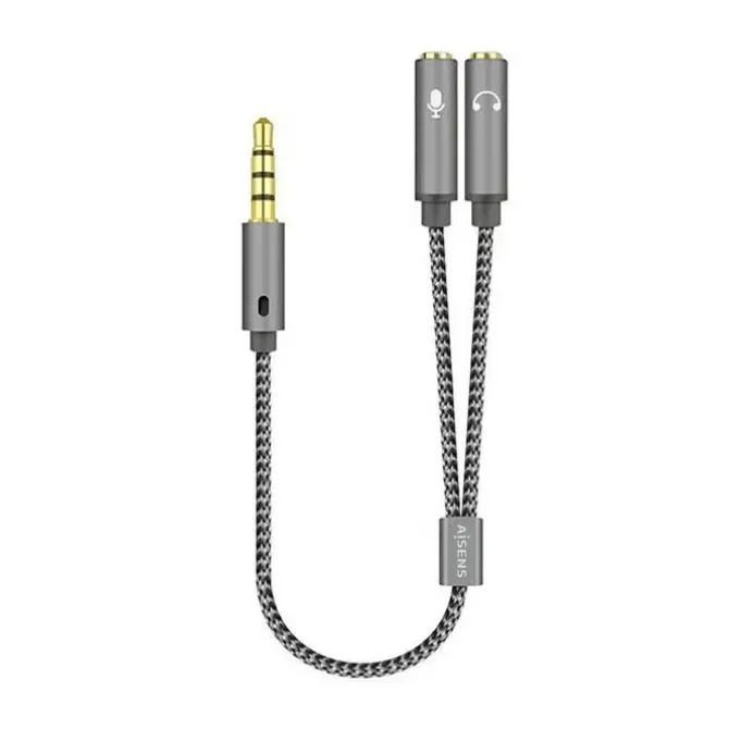 AISENS CABLE ADAPTADOR AUDIO JACK 3.5 4 PINES/M-2XJACK 3.5 3 PINES/H - 25CM - COLOR GRIS