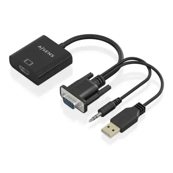 AISENS CABLE CONVERSOR SVGA+AUDIO A HDMI - SVGA/M+JACK 3.5/M+USB-A/M-HDMI A/H - 20CM - COLOR NEGRO