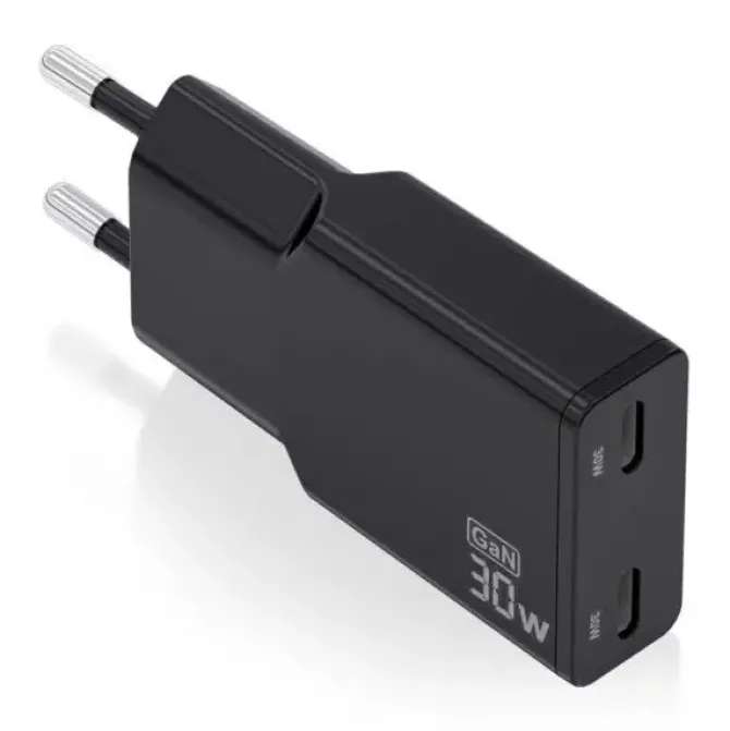 AISENS CARGADOR GAN ULTRA DELGADO 30W - 2XUSB-C PD3.0 QC4.0 - COLOR NEGRO