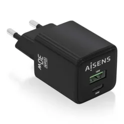 AISENS CARGADOR GAN USB-C 30W - ALTA EFICIENCIA ENERGETICA - TECNOLOGIA AI PARA CARGA RAPIDA - MULTIPLES PROTECCIONES DE SEGURIDAD - COMPATIBLE CON USB-C Y USB-A - CARGA SIMULTANEA DE 2 DISPOSTIVOS