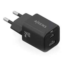 AISENS CARGADOR GAN USB-C 35W - ALTA EFICIENCIA ENERGETICA - TECNOLOGIA AI PARA CARGA RAPIDA - MULTIPLES PROTECCIONES DE SEGURIDAD - COMPATIBLE CON PD3.0 Y QC3.0 - CARGA SIMULTANEA USB-C Y USB-A