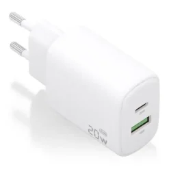 AISENS CARGADOR GAN 20W - 1XUSB-C PD3.0 - 1XUSB-A QC3.0 - COLOR BLANCO