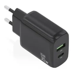 AISENS CARGADOR GAN 30W - 1XUSB-C PD3.0 QC4.0 - 1XUSB-A QC3.0 - COLOR NEGRO