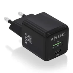 AISENS CARGADOR GAN 20W - 1XUSB-C PD3.0 QC4.0 - 1XUSB-A QC3.0 - COLOR NEGRO