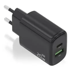 AISENS CARGADOR GAN 20W - 1XUSB-C PD3.0 - 1XUSB-A QC3.0 - COLOR NEGRO