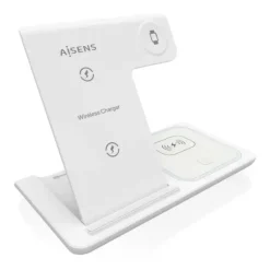 AISENS CARGADOR INALAMBRICO USB-C 3 EN 1 DE 15W PARA MOVIL - APPLE WATCH - ARICULARES CON ESTUCHE DE CARGA - COLOR BLANCO