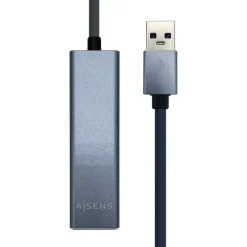 AISENS CONVERSOR USB 3.0 A ETHERNET GIGABIT 10/100/1000 MBPS + HUB 3XUSB3.0 - 15CM - COLOR GRIS
