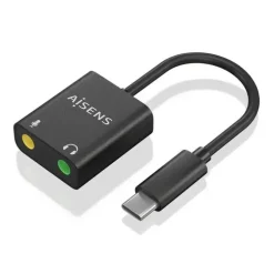 AISENS CONVERSOR USB-C A AUDIO 48KHZ - USB-C/M-2XJACK 3.5/H - 10CM - COLOR NEGRO