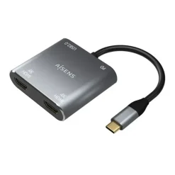 AISENS CONVERSOR USB-C A 2XHDMI 4K SST MST/USB2.0/USB-C PD 60W - USB-C/M-2XHDMI/H-USB-A/H-USB-C/H - 15CM - COLOR GRIS