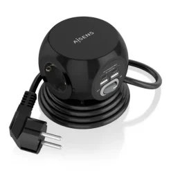 AISENS REGLETA DE ENCHUFES SOBREMESA MULTIFUNCION CON 3 TOMAS + 2XUSB-C - 2XUSB-A - 1.4M - COLOR NEGRO