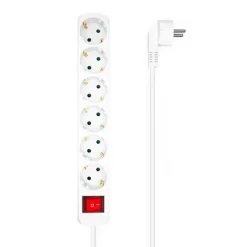 AISENS REGLETA MULTIPLE DE 6 TOMAS CON INTERRUPTOR CON CABLE 3×1.5MM2 - 1.4M - COLOR BLANCO