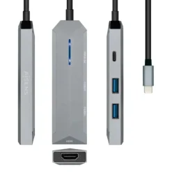 AISENS USB-C DOCK 4 EN 1 - USB-C A 1XHDMI - 2XUSB - 1XPD - 15CM - COLOR GRIS