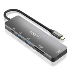AISENS USB-C DOCK 6 EN 1 - USB-C A 1XHDMI - 2XUSB-A - 1XUSB-C PD 100W - 1XSD - 1XMICRO SD - 15CM