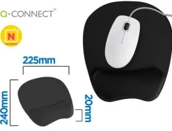 ALFOMBRILLA PARA RATON Q-CONNECT CON REPOSAMUÑECAS ERGONOMICA DE GEL COLOR NEGRO 225X240X20 MM