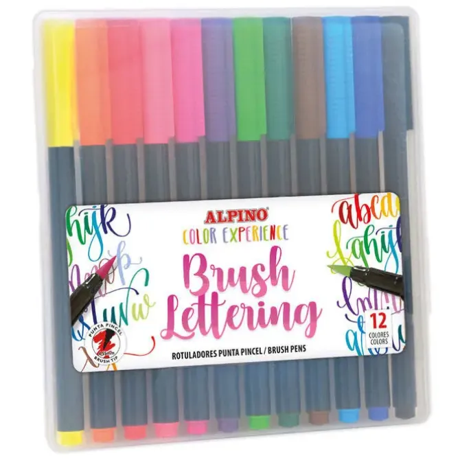 ALPINO COLOR EXPERIENCE PACK DE 12 ROTULADORES BRUSH LETTERING - PUNTA PINCEL DE 4.55MM - TINTA BASE AGUA - COLORES VIVOS Y BRILLANTES - IDEALES PARA LETTERING - COLORES SURTIDOS