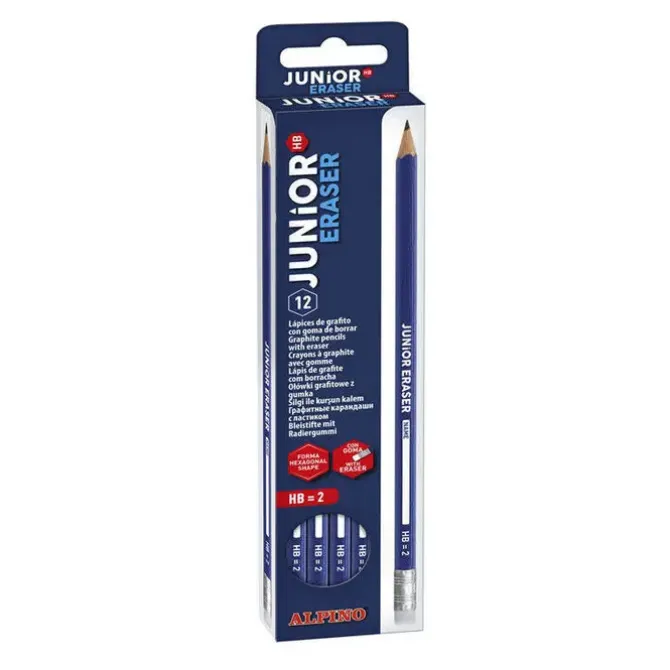 ALPINO PACK DE 12 LAPICES DE GRAFITO JUNIOR CON GOMA - MINA HB - ESPACIO PARA PERSONALIZAR - COLORES SURTIDOS