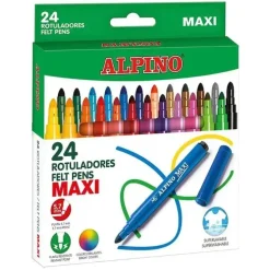 ALPINO PACK DE 24 MAXI ROTULADORES GRUESOS - PUNTA DE 6MM - SUPERLAVABLES, RESISTENTES Y DURADEROS - COLORES BRILLANTES - COLORES SURTIDOS
