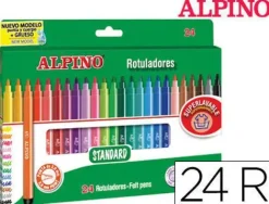 ALPINO PACK DE 24 ROTULADORES ESCOLARES - PUNTA FINA DE 3MM - SUPERLAVABLES Y BRILLANTES - DESARROLLA LA CREATIVIDAD - COLORES SURTIDOS