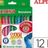 ALPINO PACK DE 12 ROTULADORES GRUESOS MAXI - PUNTA DE 6MM - SUPERLAVABLES, RESISTENTES, DURADEROS Y DE COLORES BRILLANTES - IDEAL PARA USO ESCOLAR - COLORES SURTIDOS