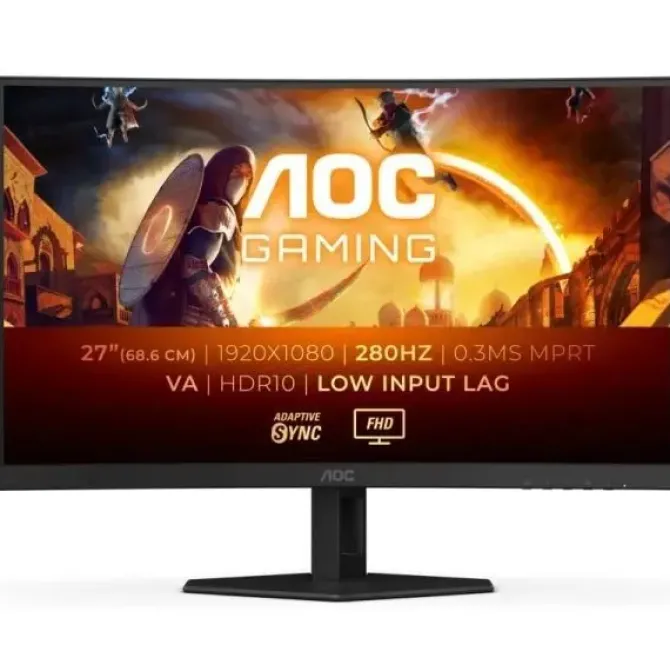AOC G4 MONITOR 27 CURVO 1500R LED FAST VA FULLHD 280HZ HDR10 - RESPUESTA 1MS - ANGULO DE VISION 178° - HDMI, DISPLAYPORT, AUDIO - MONTAJE VESA 100X100