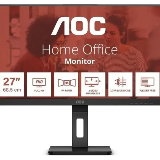 AOC MONITOR 27 LED IPS FULLHD 1080P 75HZ - RESPUESTA 4MS - AJUSTE DE ALTURA - ANGULO DE VISION 178° - ALTAVOCES INCORPORADOS - USB, HDMI, VGA, AUDIO - MONTAJE VESA 100X100