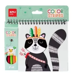 APLI BLOC DE ESPIRAL DE DIBUJOS TRAZOS DE COLORES - 24 PAGINAS CON 6 DISEÑOS DE ANIMALES - INCLUYE 5 ROTULADORES - ESTIMULA CONCENTRACION Y CREATIVIDAD - IDEAL PARA VIAJES