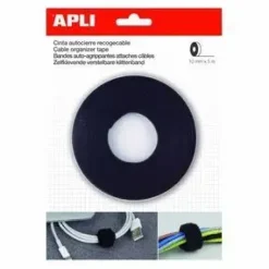 APLI CINTA GANCHO BUCLE RECOGE CABLES - PRACTICA - GRAN RESISTENCIA - IDEAL PARA ORGANIZAR Y RECOGER CABLES - COLOR NEGRO