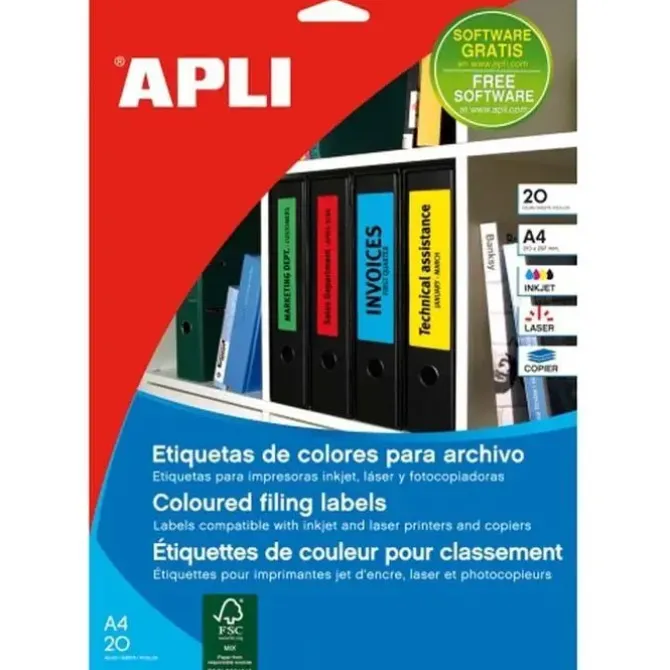 APLI ETIQUETA ADHES. APLI A4 190X61 ROJP25 01376 MAK255079