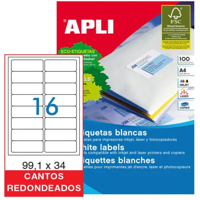 APLI ETIQUETAS APLI A4 99X34 C/ROMO 100H 2418 MAK029812