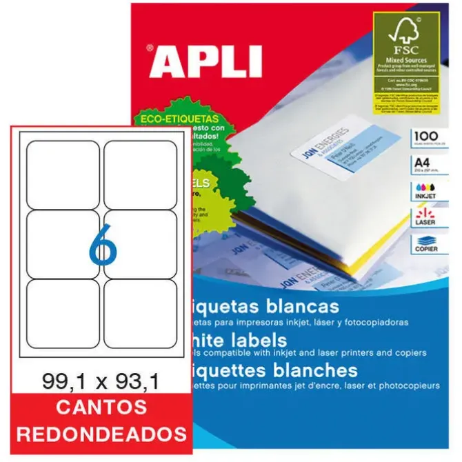APLI ETIQUETAS APLI A4 99X93 C/ROMO 100H 02421 MAK029217