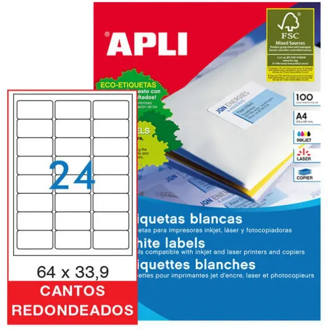 APLI ETIQUETAS APLI A4 64X33,9 C/ROMO 100H 2409 MAK029814