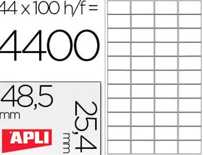 APLI ETIQUETAS APLI A4 48,5X25,4 100H 1285 MAK029844