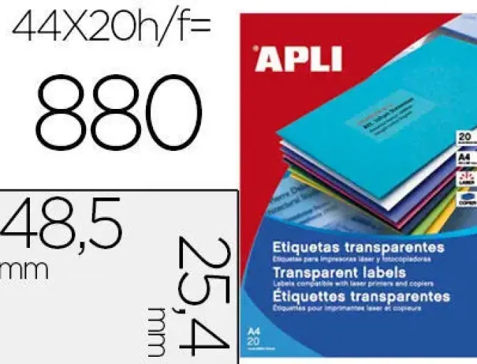 APLI ETIQUETAS APLI A4 48,5X25,4 TRANS.20H 1223 MAK002081