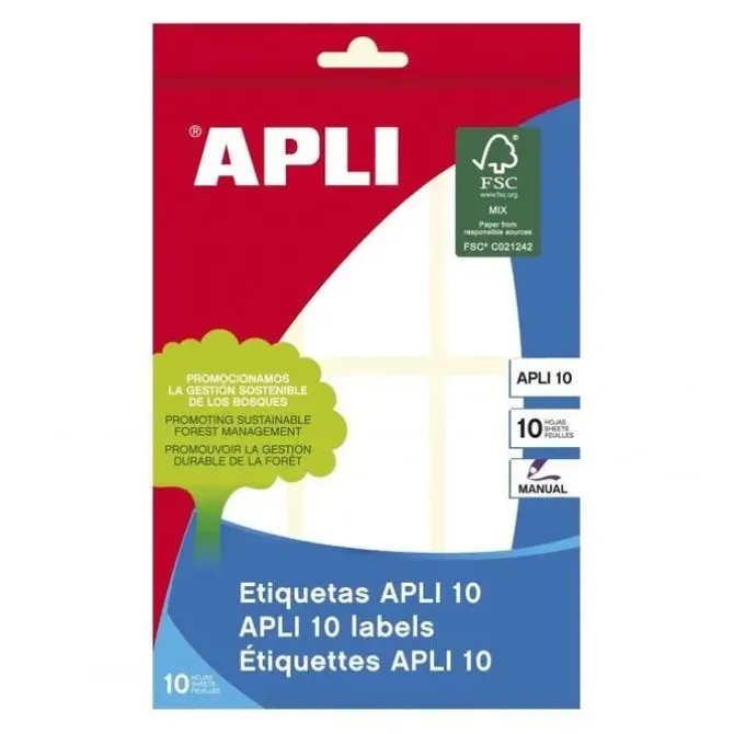 APLI ETIQUETAS BLANCAS 34 X 67 MM - IDEAL PARA ESCRIBIR SOBRE ELLAS - 10 HOJAS