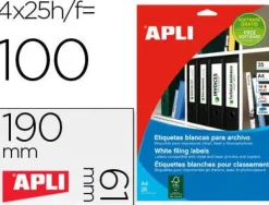 APLI ETIQUETAS PERMANENTES BLANCAS PARA ARCHIVO 190 X 61 MM - 25 HOJAS