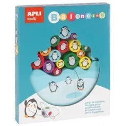 APLI JUEGO DE EQUILIBRIO DE PINGÜINOS - 16 PIEZAS DE MADERA DE ALTA CALIDAD - BASE EN FORMA DE ICEBERG - DADO CON COLORES - 3 TAMAÑOS DE PINGÜINOS - MEJORA HABILIDADES MOTORAS, MEMORIA, CREATIVIDAD Y
