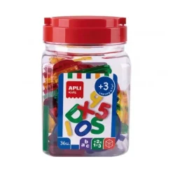 APLI PACK DE 36 LETRAS Y NUMEROS TRANSPARENTES - TAMAÑO 50 MM - COLORES SURTIDOS