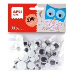 APLI PACK DE 75 OJOS MOVILES REDONDOS - MEDIDAS SURTIDAS Ø 8 MM, Ø 10 MM, Ø 16 MM Y Ø 20 MM - COLOR NEGRO