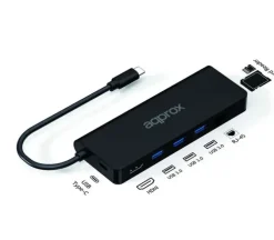 APPROX 8 EN 1 HUB USB-C CON 3X USB-A 3.0 - 1X HDMI - 1X RJ-45 - 1X USB-C PD - LECTOR MICROSD Y LECTOR SD - CABLE DE 18CM