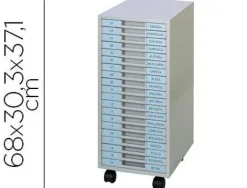 ARCHIVADOR METALICO CLEN 20 BANDEJAS PLASTICO DE 2,5 CM DE ALTURA CON RUEDAS COLOR GRIS CLARO 680X303X371 MM