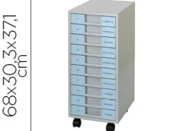 ARCHIVADOR METALICO CLEN 10 BANDEJAS PLASTICO DE 5,5 CM DE ALTURA CON RUEDAS COLOR GRIS CLARO 680X303X371 MM