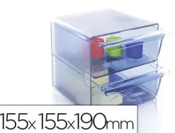 ARCHIVO 2000 CUBO ORGANIZADOR DE 2 CAJONES GRANDES EN AZUL TRANSLÚCIDO REF.6702AZ