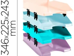 BANDEJA SOBREMESA EXACOMPTA PLASTICO AQUAREL SET DE 4 BANDEJAS COMBO MIDI COLORES PASTEL 346X225X243 MM