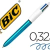 BIC 4 COLOURS SHINE BOLIGRAFO DE BOLA RETRACTIL - PUNTA DE 1MM - TRAZO DE 0.4MM - TINTA CON BASE DE ACEITE - CUERPO AZUL METALIZADO/BLANCO - 4 COLORES