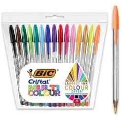BIC CRISTAL MULTICOLOUR PACK DE 15 BOLIGRAFOS DE BOLA - PUNTA 1.6MM - TRAZO 0.42MM - TINTA CON BASE DE ACEITE - COLORES SURTIDOS
