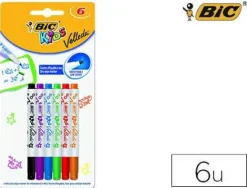 BIC KIDS MINI VELLEDA PACK DE 6 ROTULADORES PARA PIZARRA - PUNTA BLOQUEADA - TINTA CON BASE DE ALCOHOL - BORRADO OPTIMO - COLORES SURTIDOS
